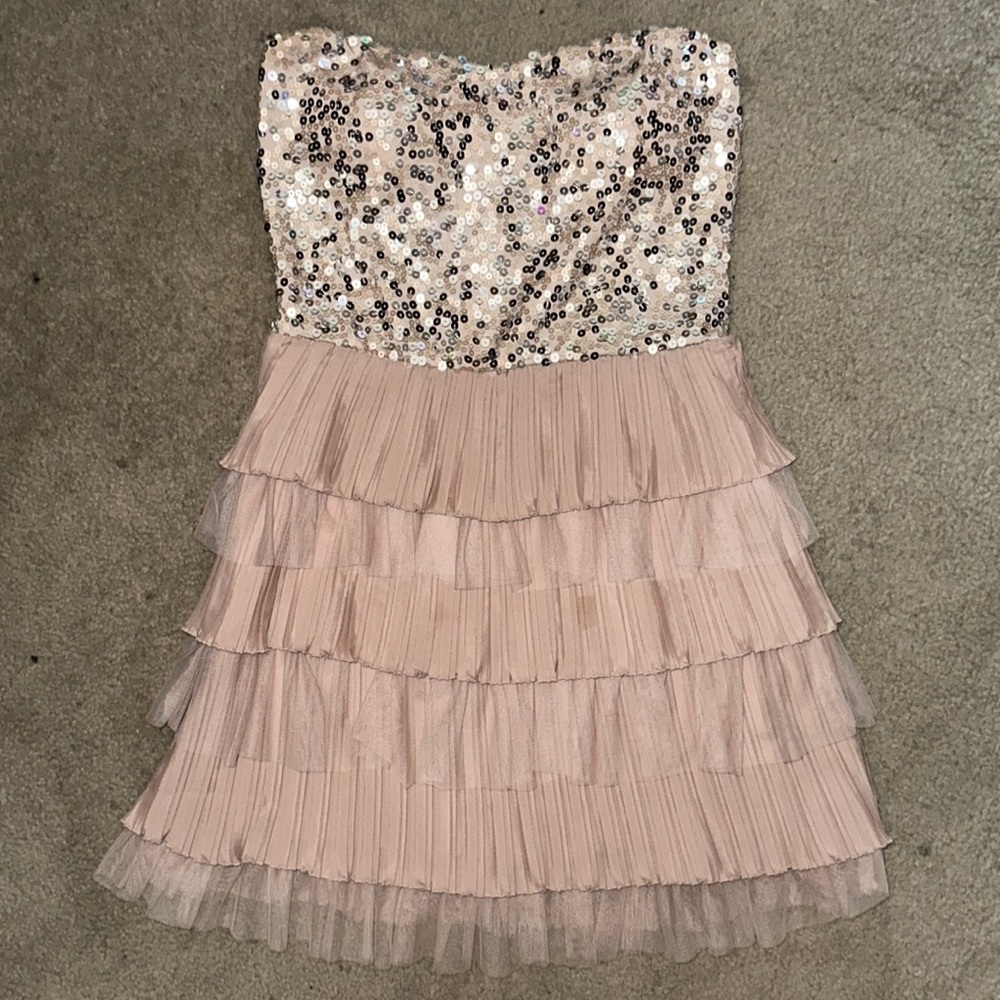love reign sequined strapless dress